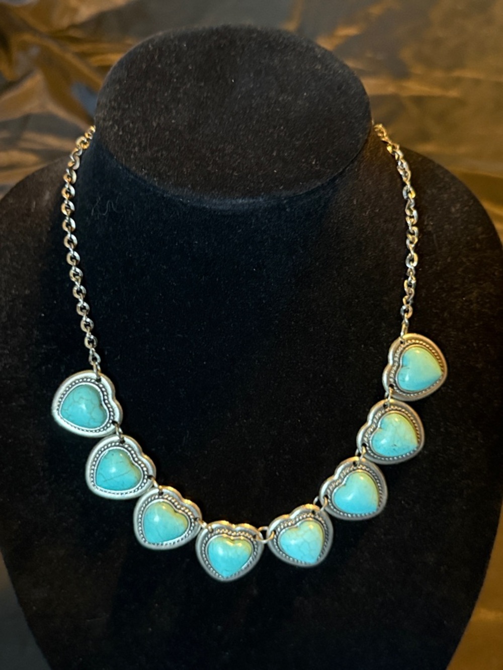 Turquoise & Silver heart necklace like Heart & Soul, from daughter, EUC